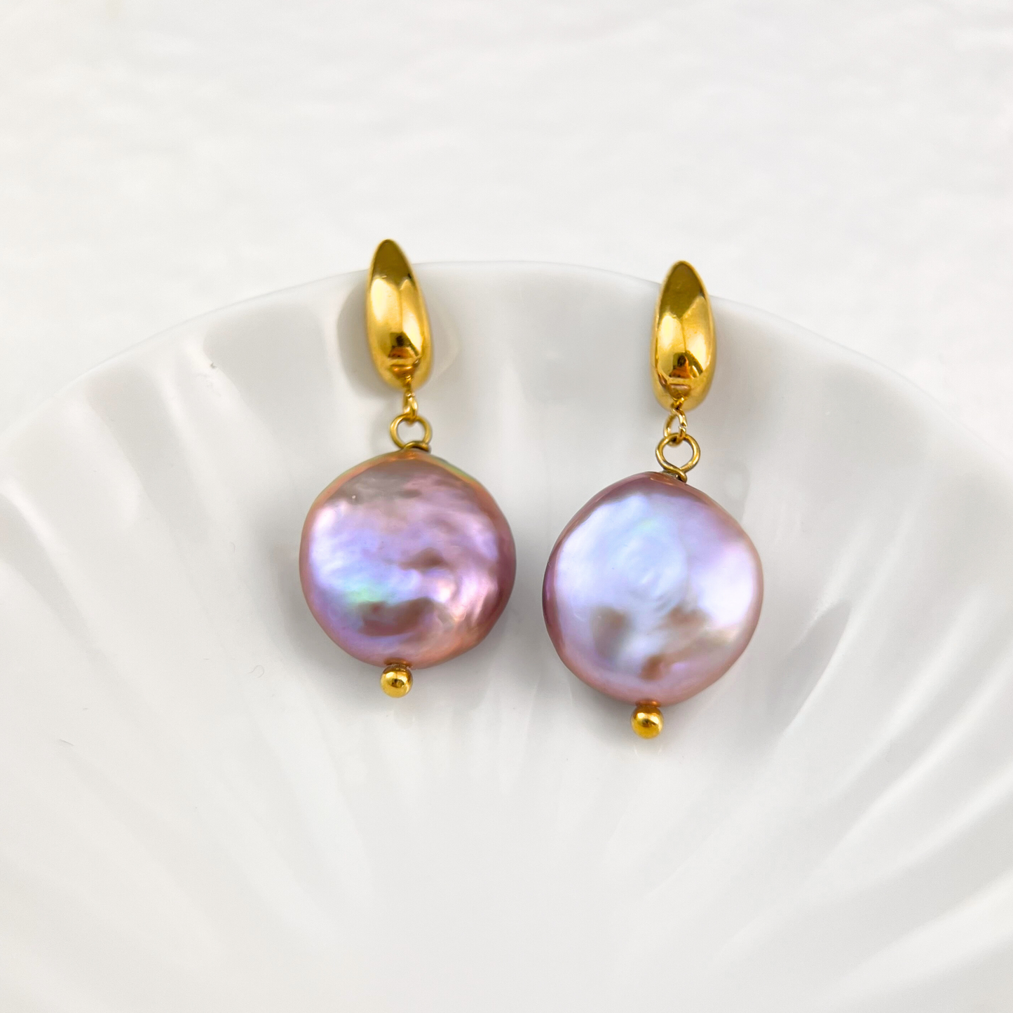 Purple Coin Baroque Pearl Drop Earrings