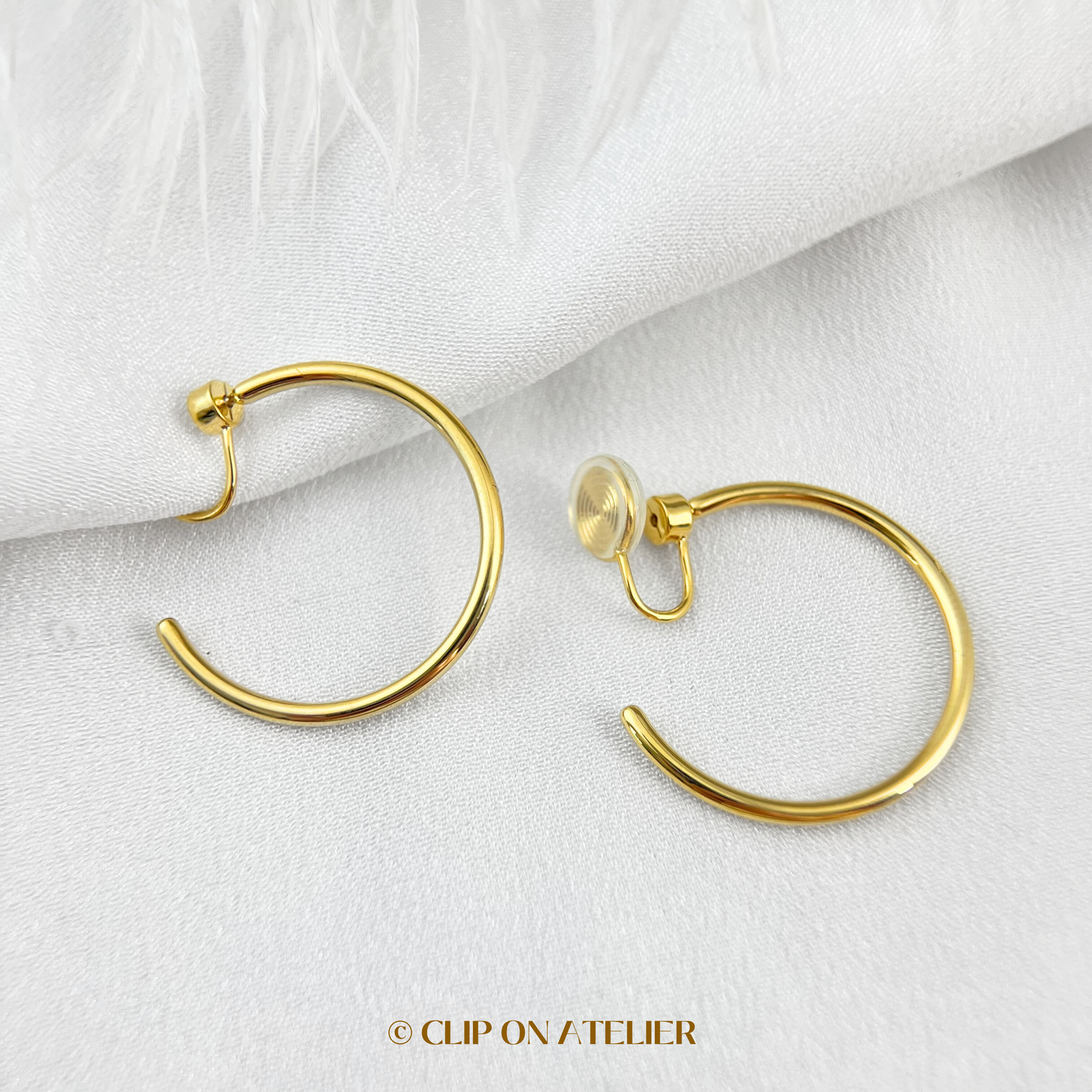 Large Rotatable Hoops Clip on Earrings; Gold or Silver