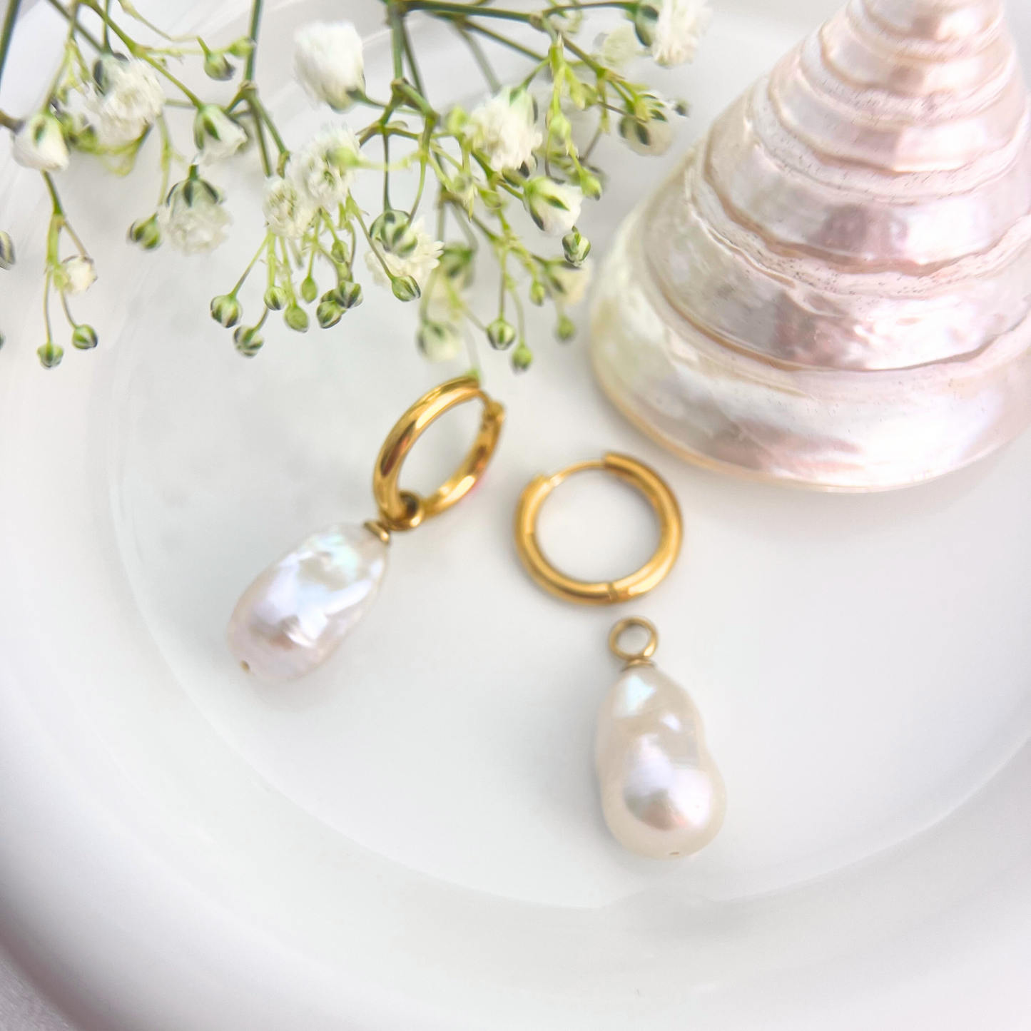 Fireball Baroque Pearl Huggies Earrings