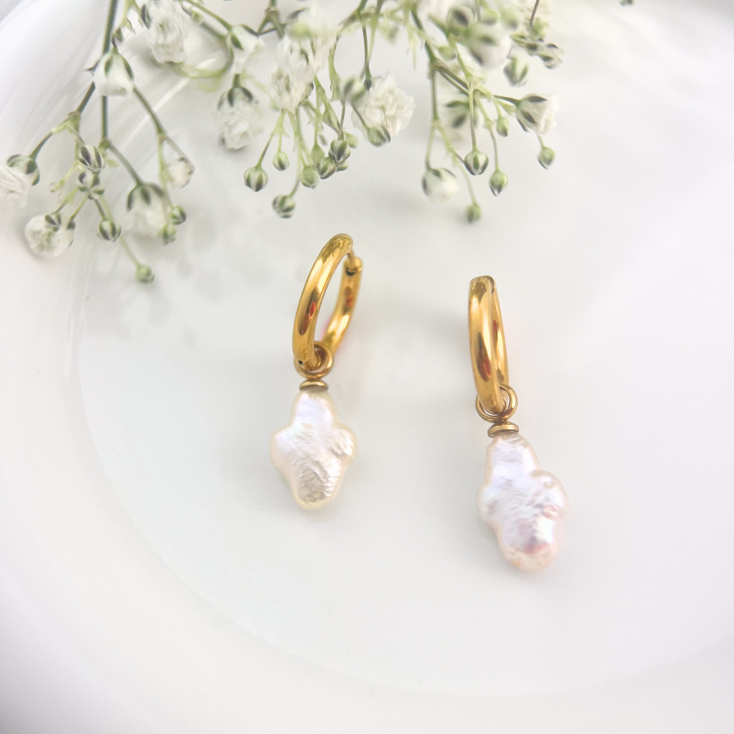 Cross Baroque Pearl Removable Huggies Earrings