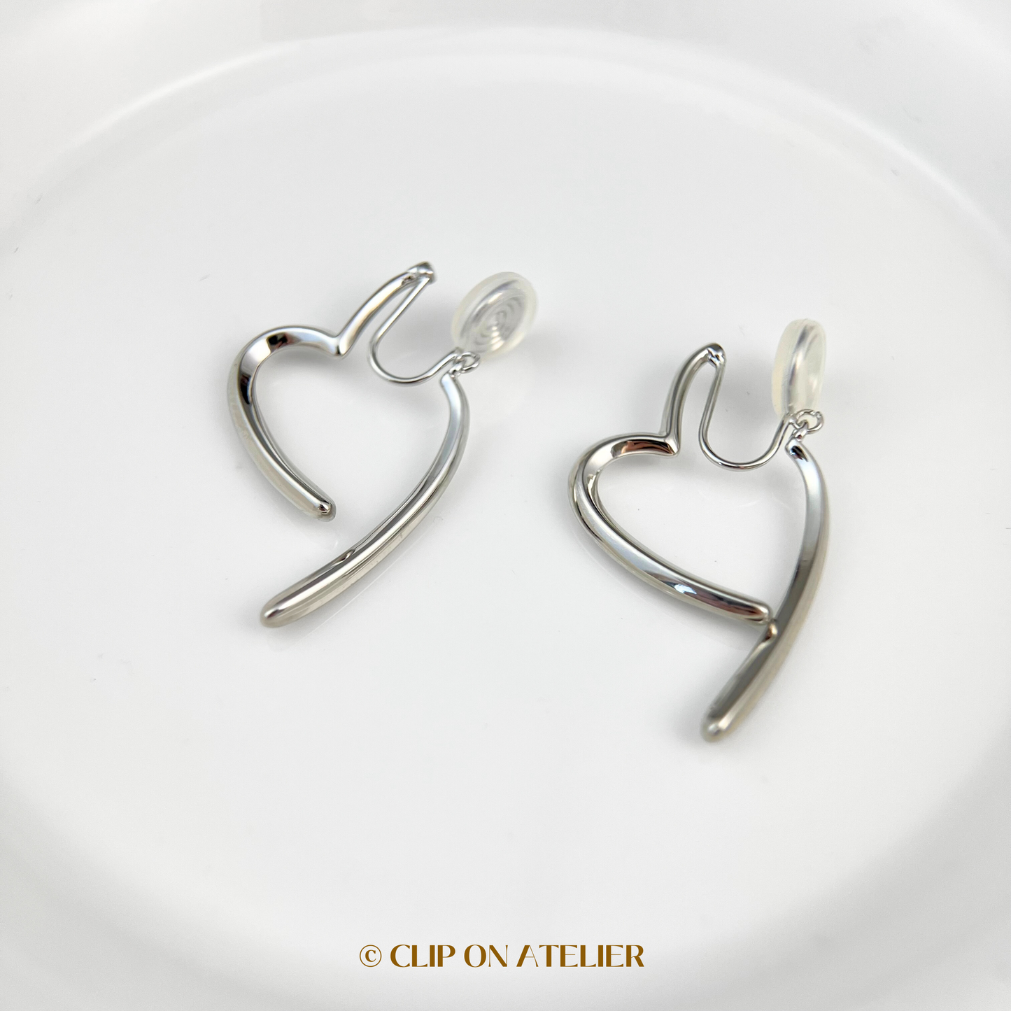 Dangle Heart Clip on Earrings; Gold or Silver