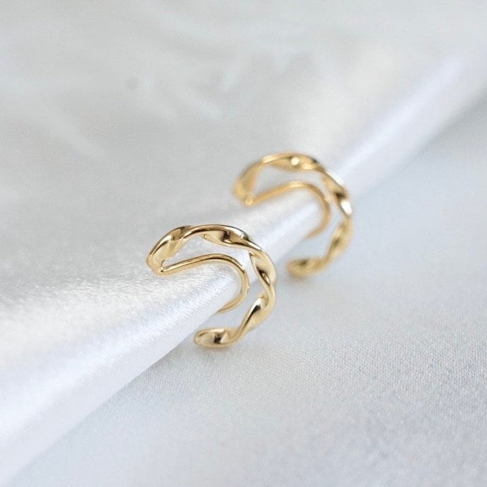 Small Twisted Hoop Clip On Earrings, Gold & Sliver
