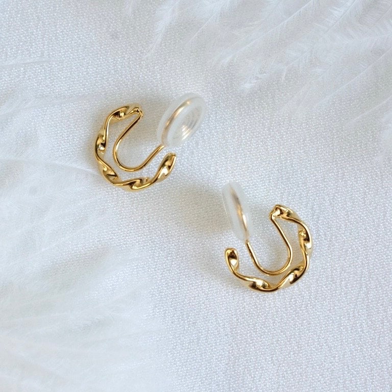 Small Twisted Hoop Clip On Earrings, Gold & Sliver