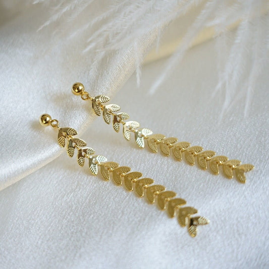 Clip On Earrings Minimalist Boho Long Leaf Chain