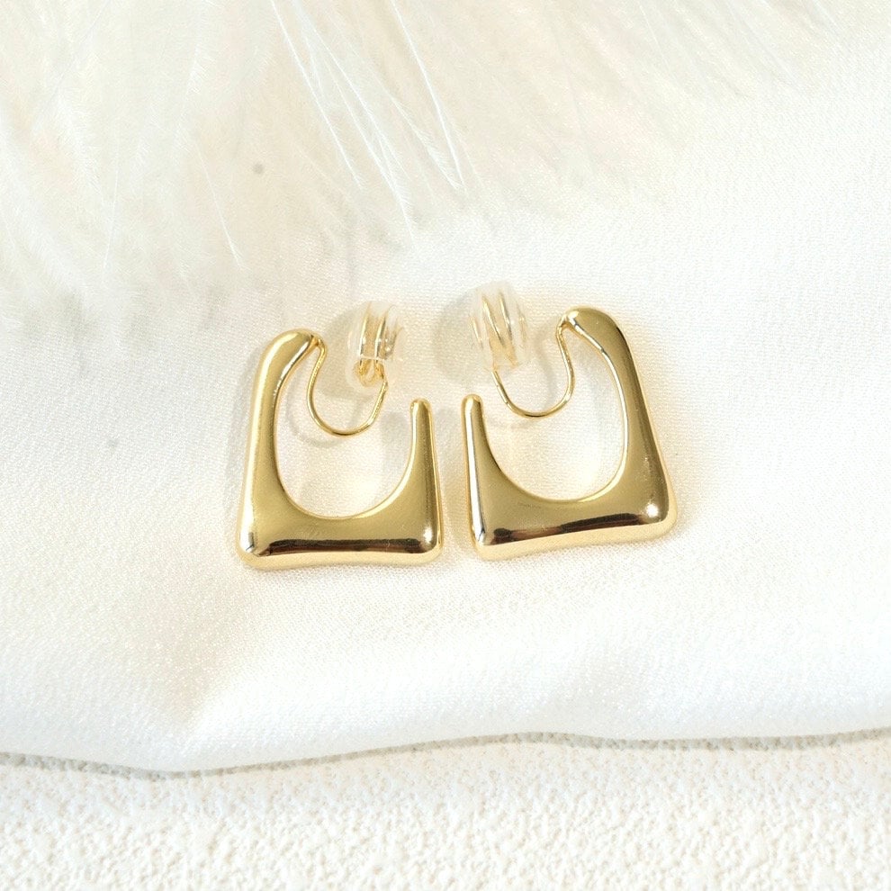 Minimalist Rectangular Hoop Clip On Earrings | Gold & Sliver