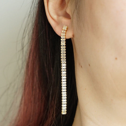 Gold Long Diamond Chain Clip On Earrings