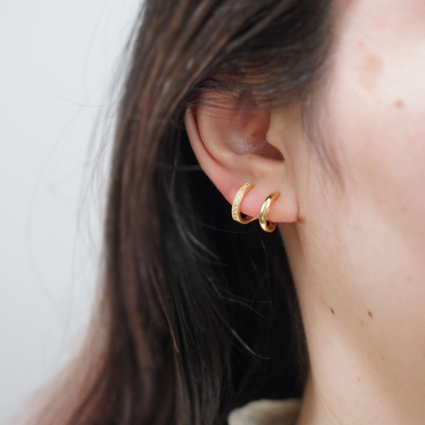 Minimalist Double Hoop Bands Clip On Earrings, Gold & Silver