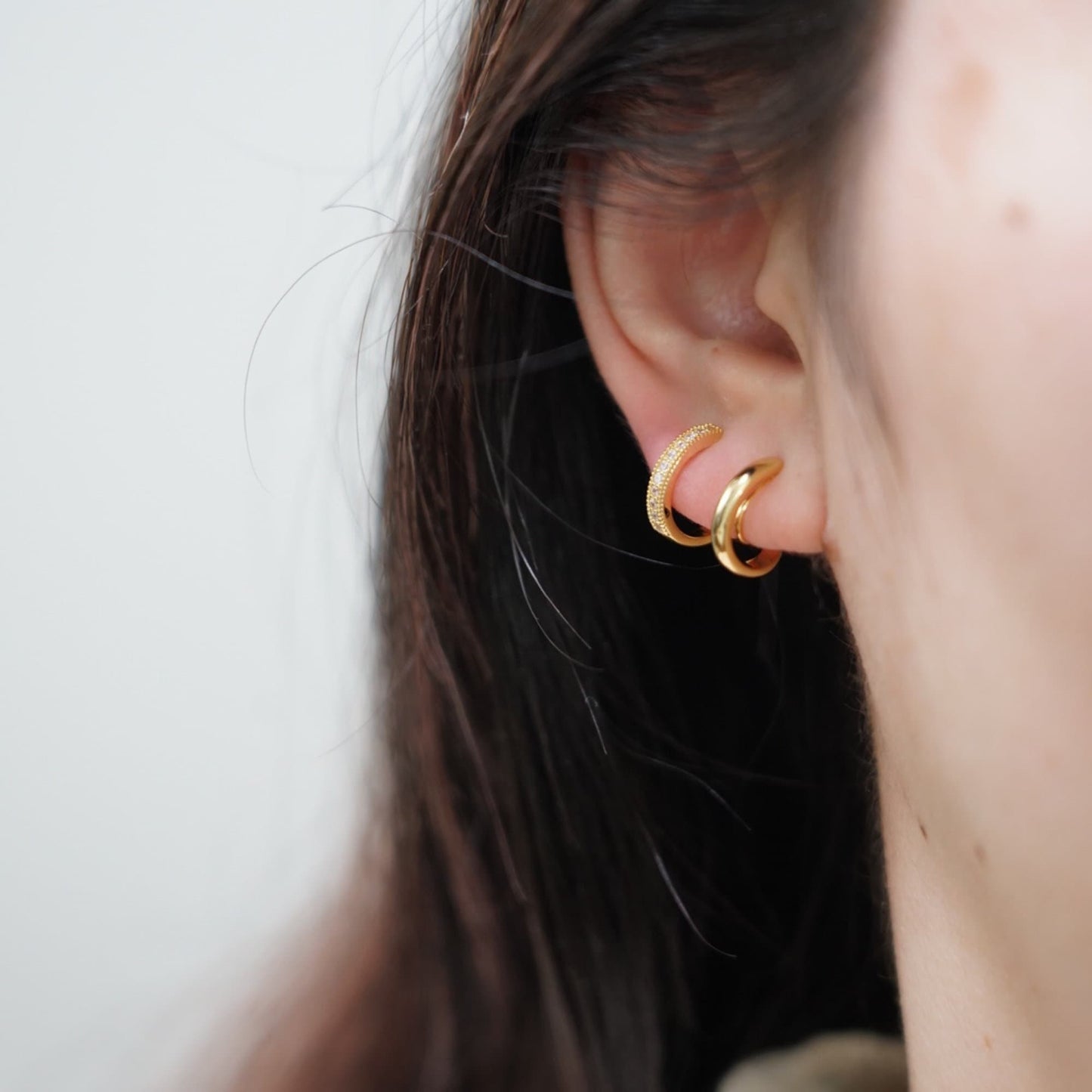 Minimalist Double Hoop Bands Clip On Earrings, Gold & Silver